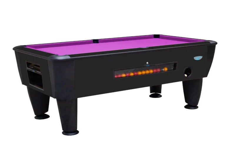 SAM Atlantic Coin Operated Pool Table black outer with pink cloth