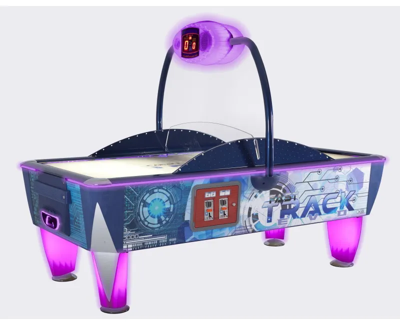 SAM Fast Track Evo II commercial air hockey table with LED lighting and methacrylate playfield